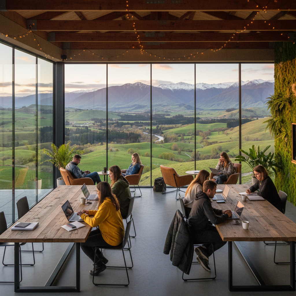 people working on laptops in a co-working space NZ