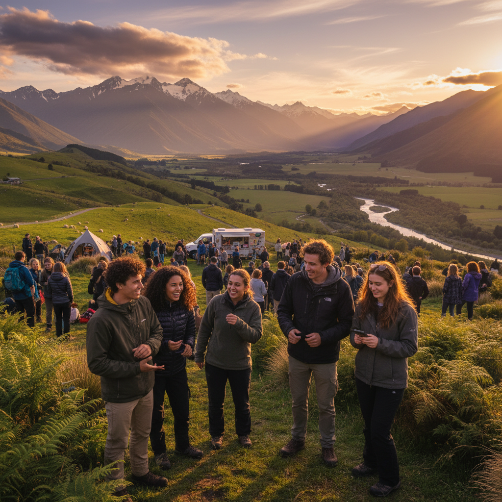 diverse group of young adults connecting at an event in New Zealand
