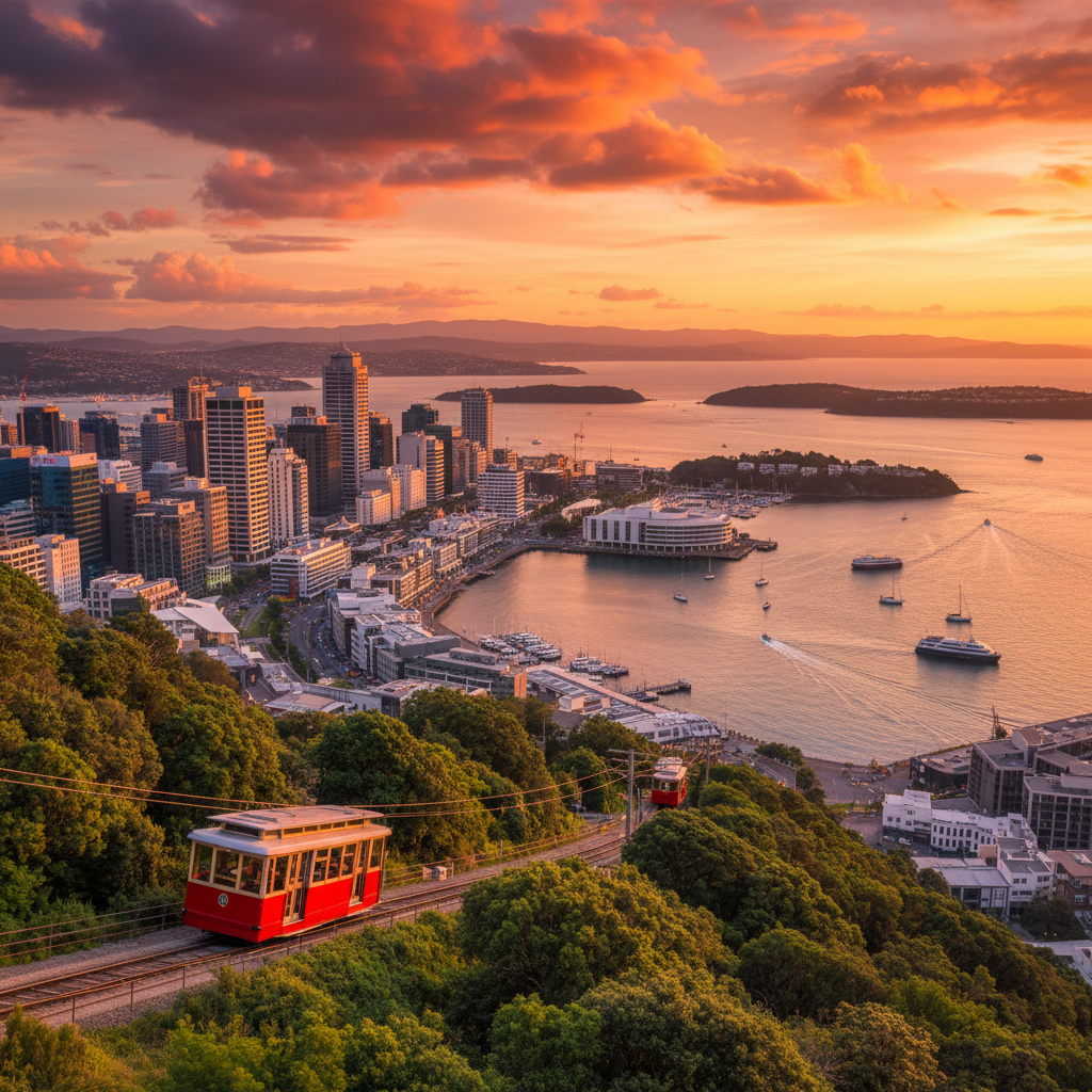Wellington New Zealand waterfront city cable car harbor