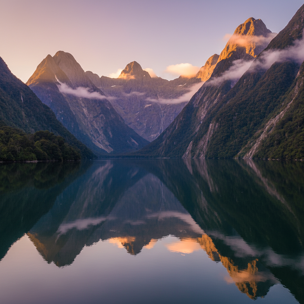 Milford Sound New Zealand fjord mountains reflection dramatic