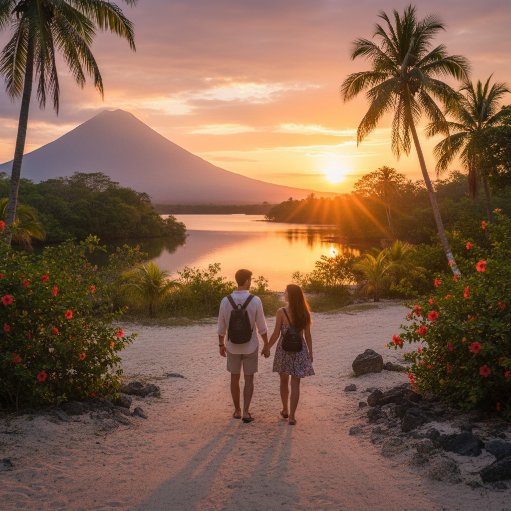 Nicaragua couple romantic sunset horizontal