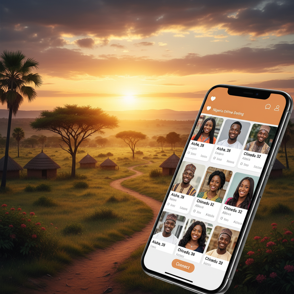 Couple on a digital date Nigeria horizontal