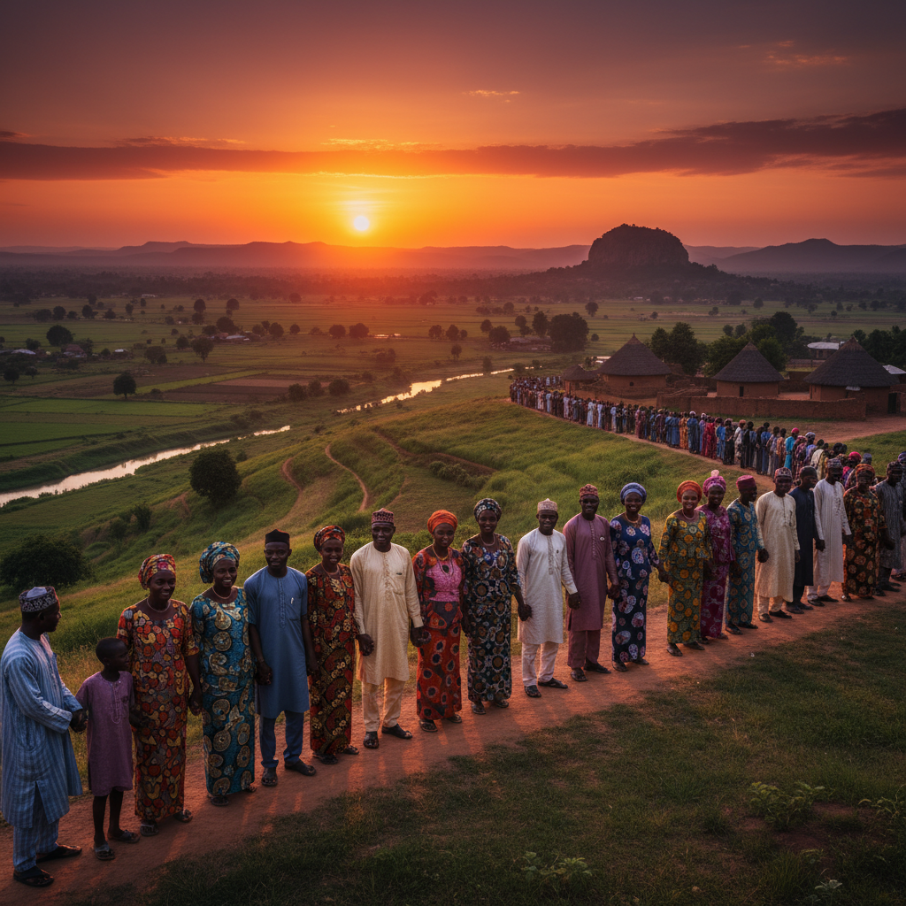Group of friends joining hands Nigeria horizontal