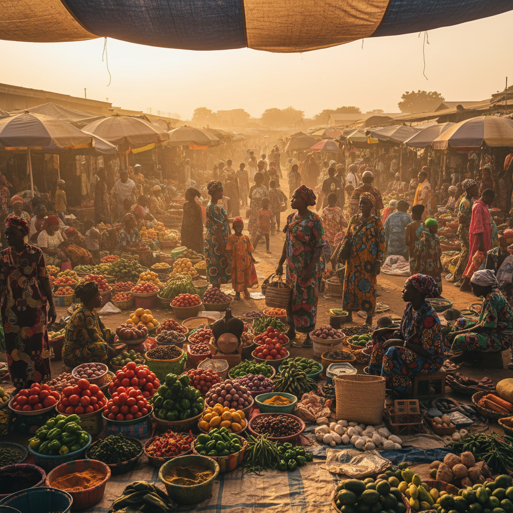 Busy marketplace shopping Nigeria horizontal