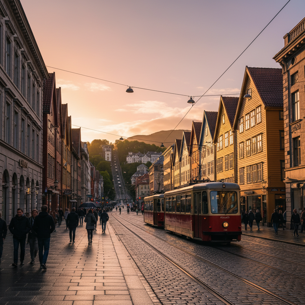 City street scene Norway urban horizontal