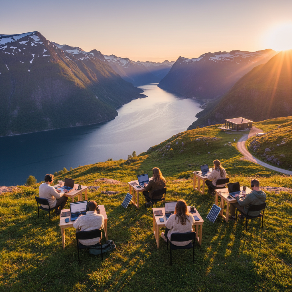 People working on laptops Norway digital economy horizontal
