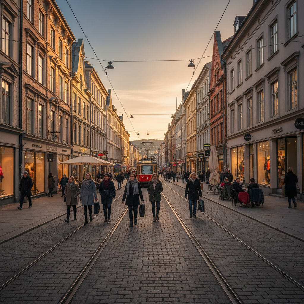 Shopping street Oslo Norway horizontal