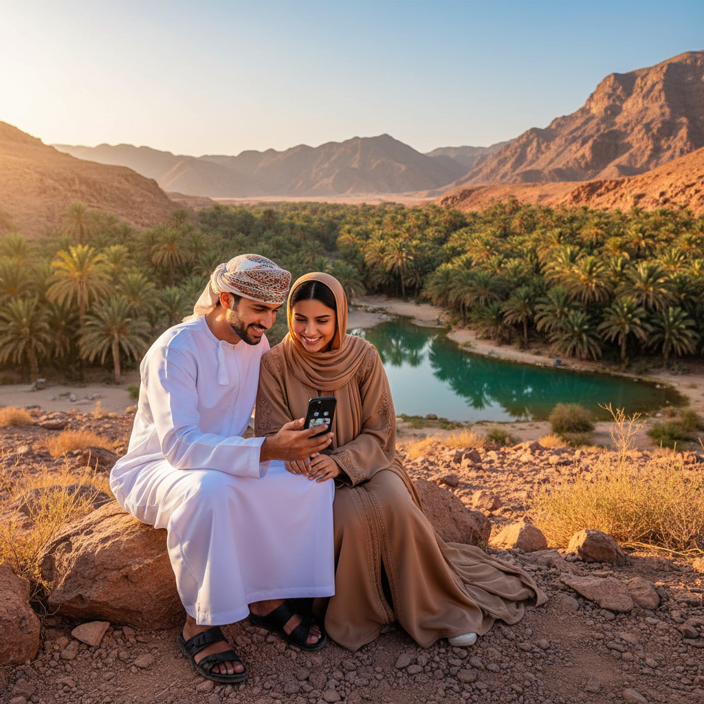 Oman couple discreetly interacting