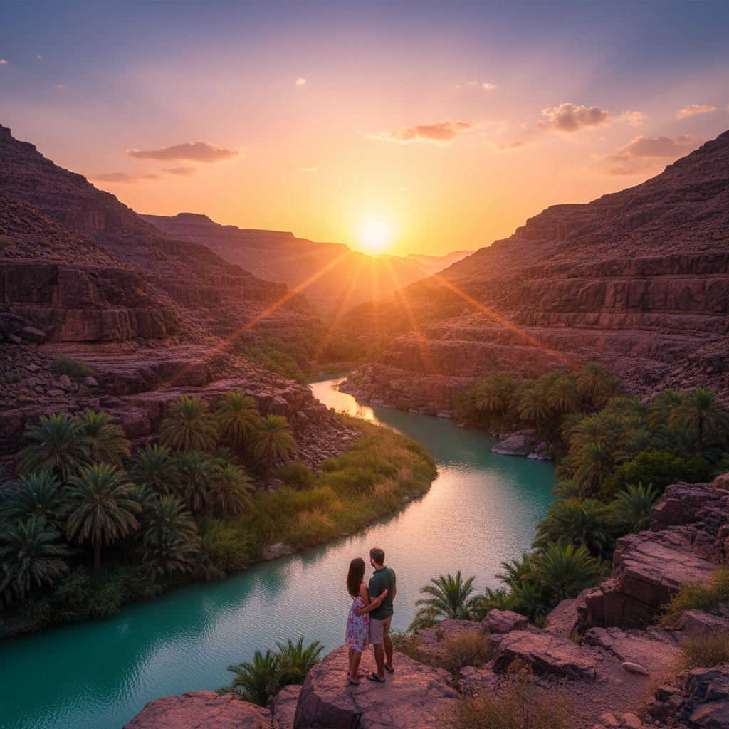 Oman romantic sunset beach