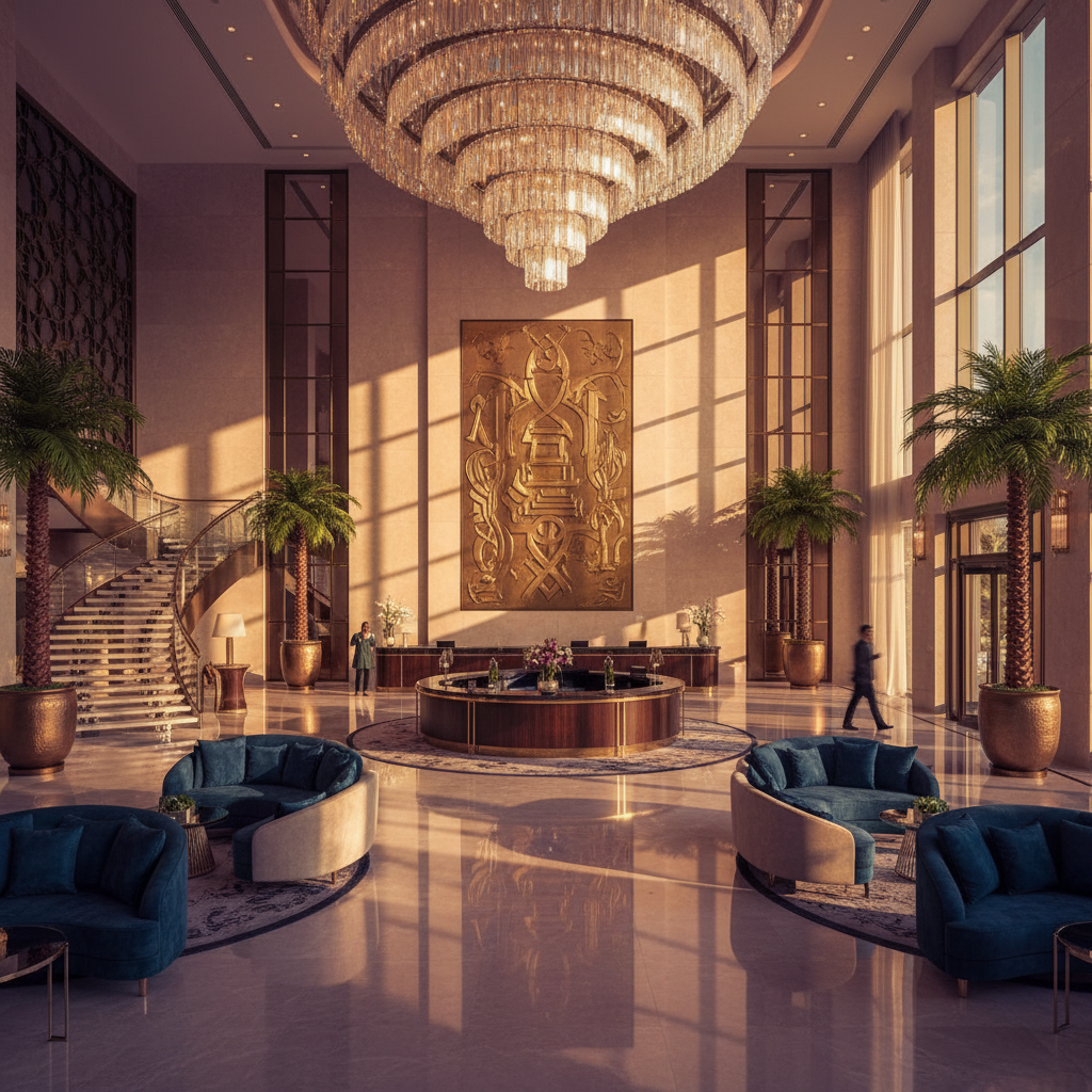 Luxury hotel lobby in Islamabad Pakistan with wifi