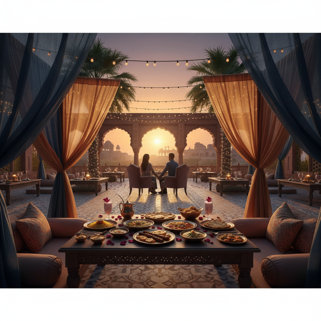 Romantic couple walking by Badshahi Mosque Lahore