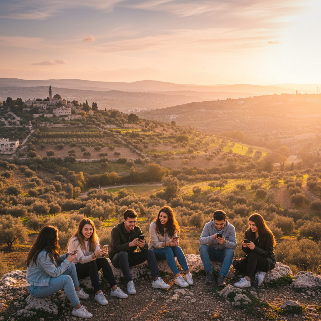 young adults using smartphones in Palestine
