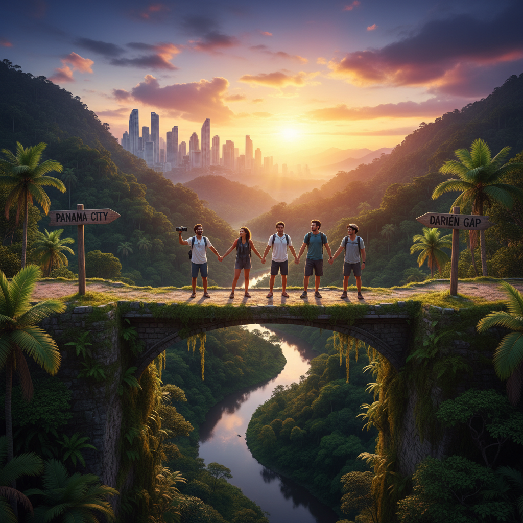 Group of friends connecting Panama, horizontal