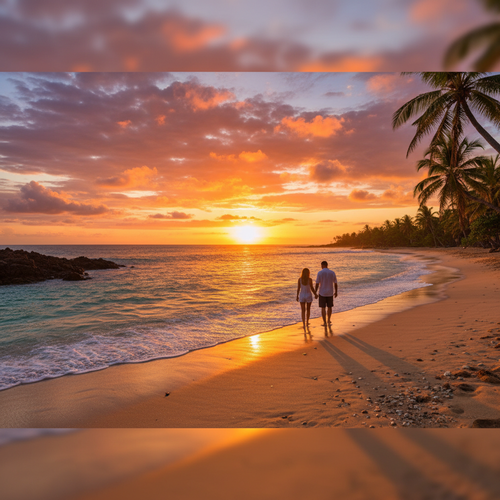 Romantic Panama beach sunset, horizontal
