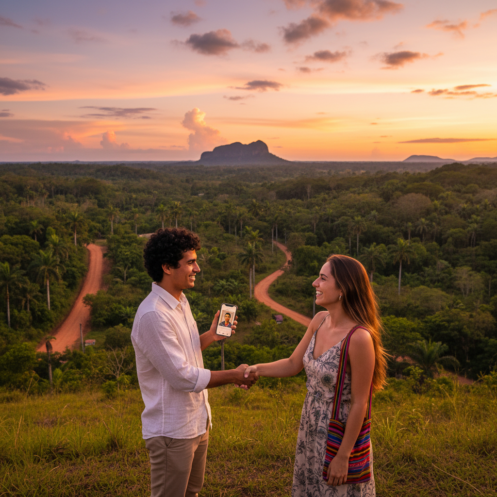 Latin couple cafe meeting smiling Asuncion Paraguay