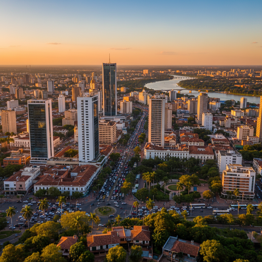 Asuncion Paraguay skyline Paraguay River sunset golden hour