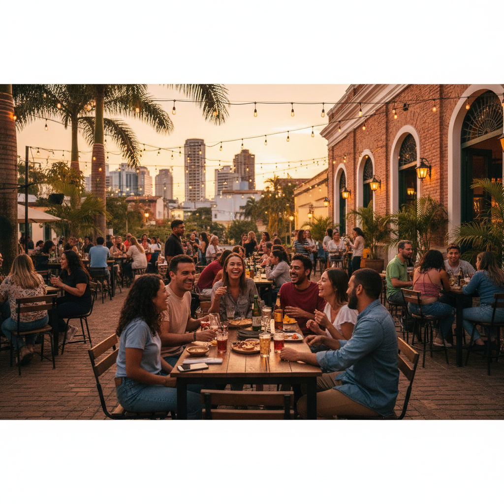 Asuncion Paseo Carmelitas nightlife bar lights evening