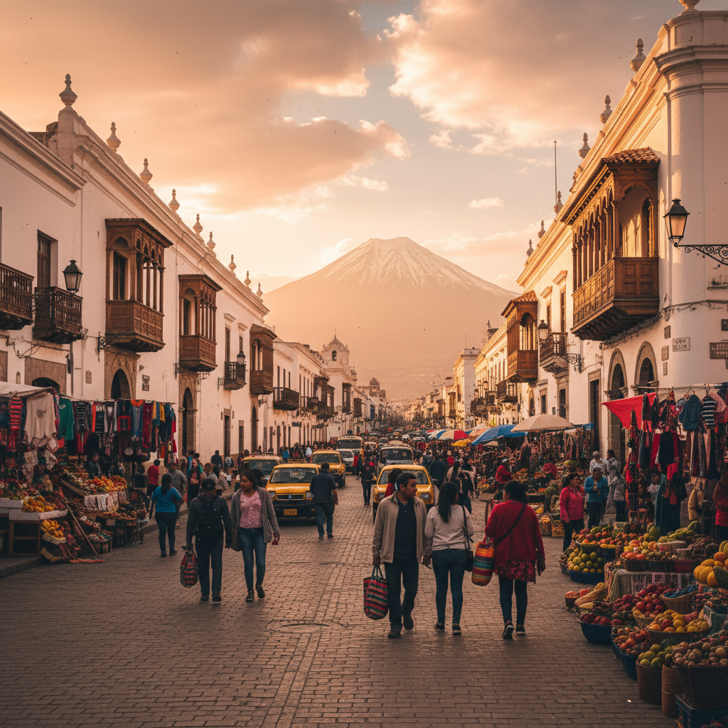 vibrant street scene in Arequipa Peru horizontal