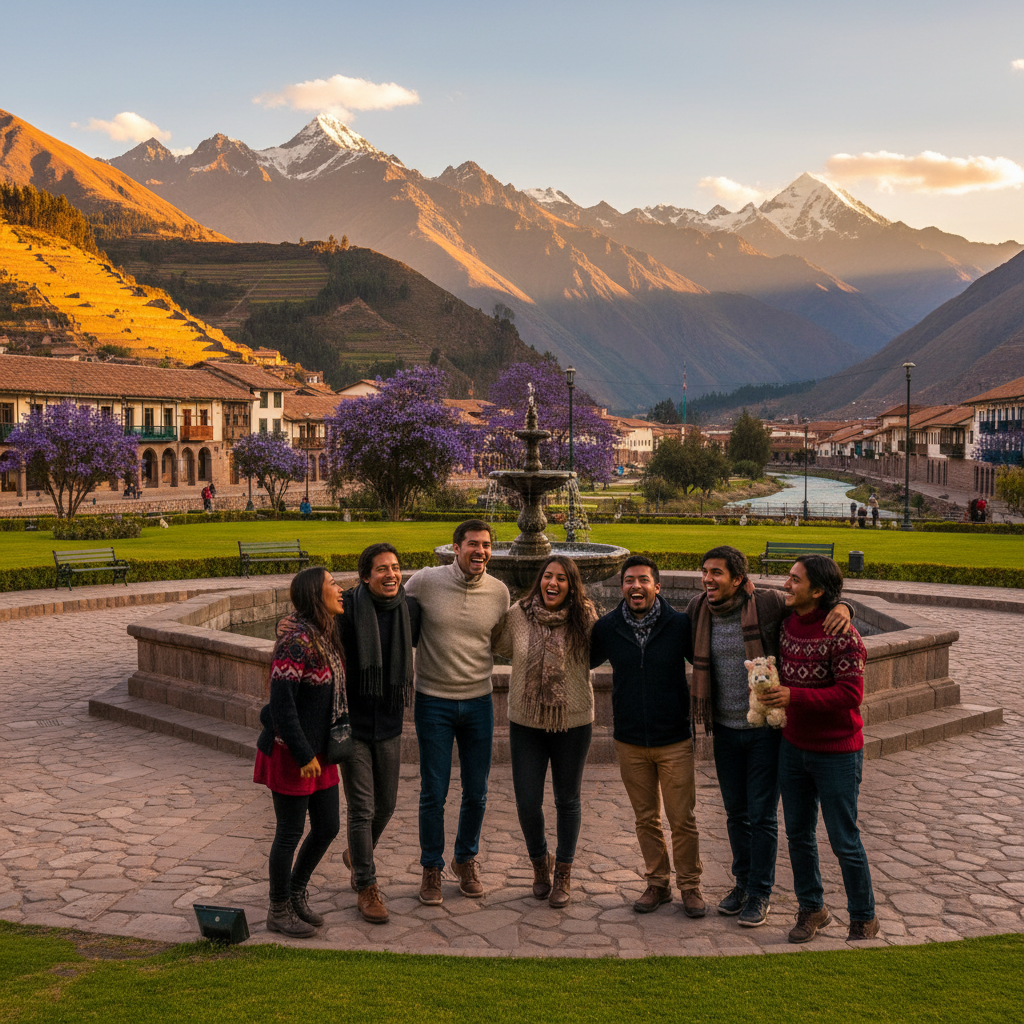 group of friends meeting in a park in Peru horizontal