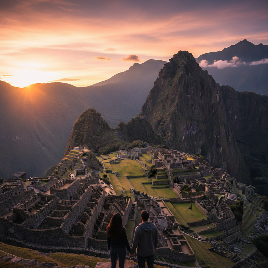 romantic sunset view over Machu Picchu horizontal