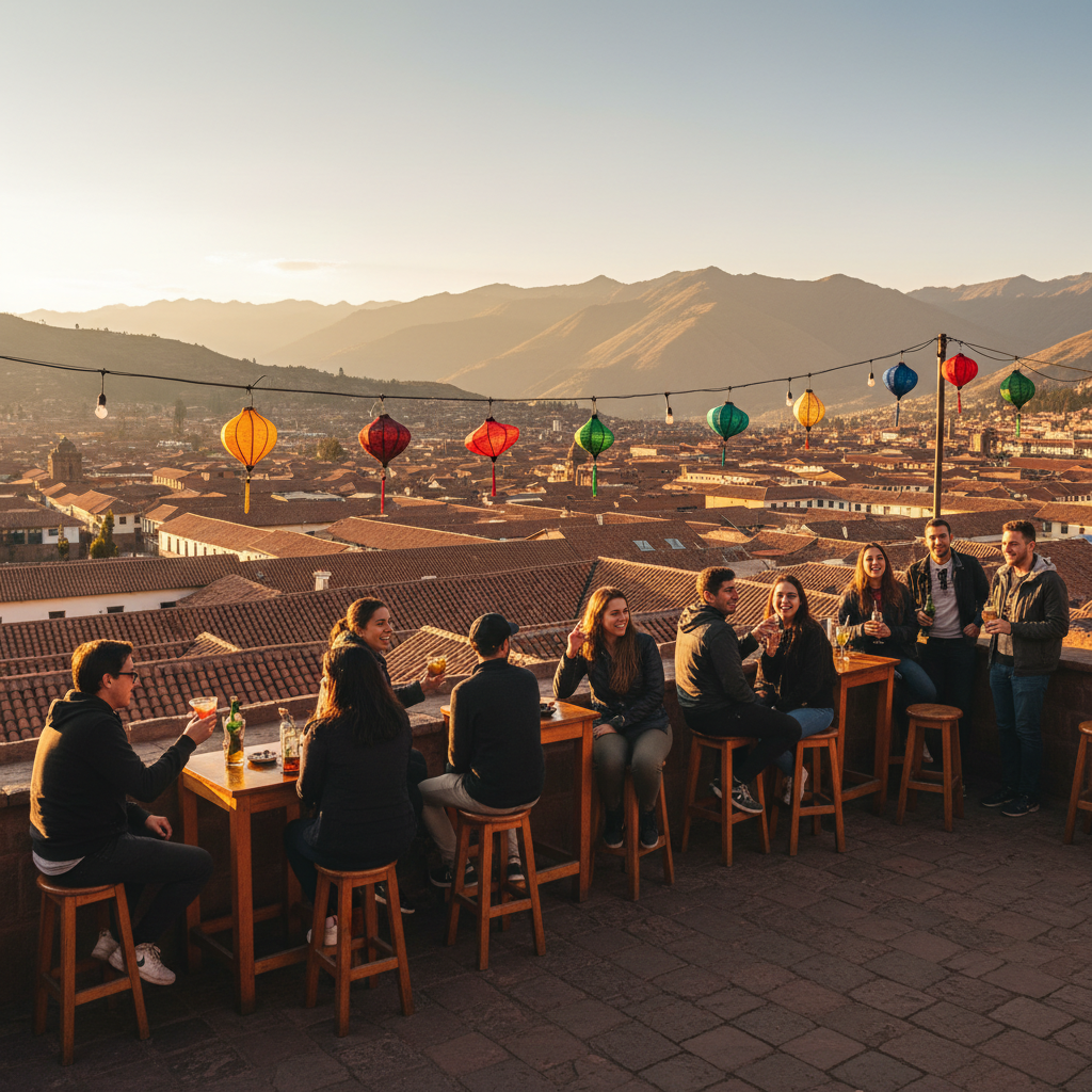 young adults socializing at a bar in Cusco horizontal