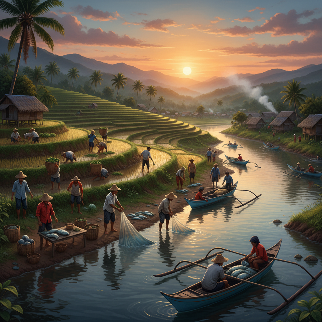 Filipino people working together economy horizontal