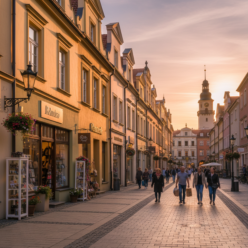 shopping street with local boutiques in Poznan, horizontal