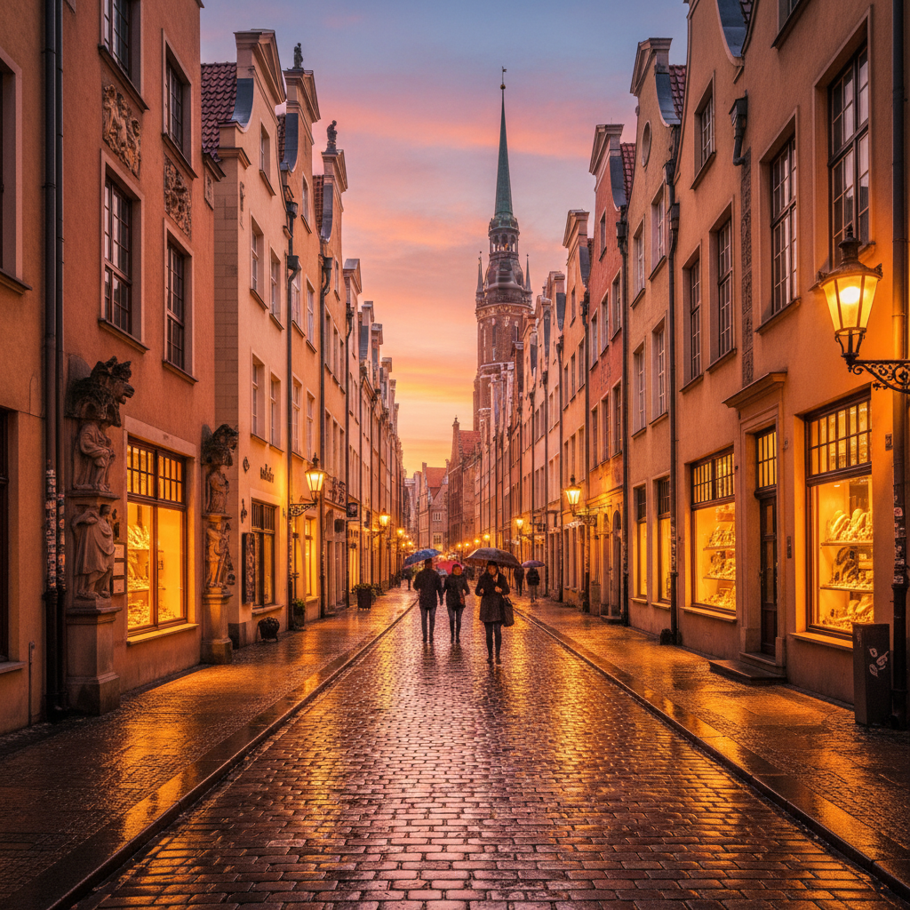 Gdansk Mariacka street amber romantic evening lights
