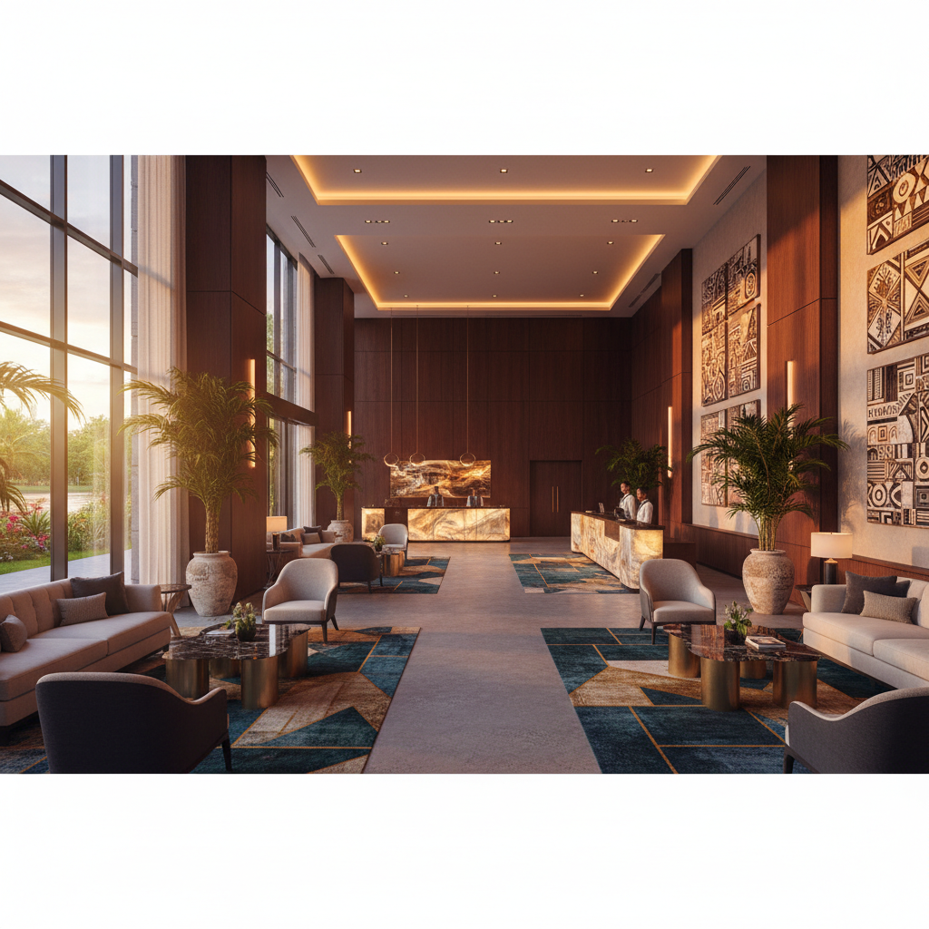 Stylish hotel lobby in Kinshasa Republic of Congo modern design elegant horizontal