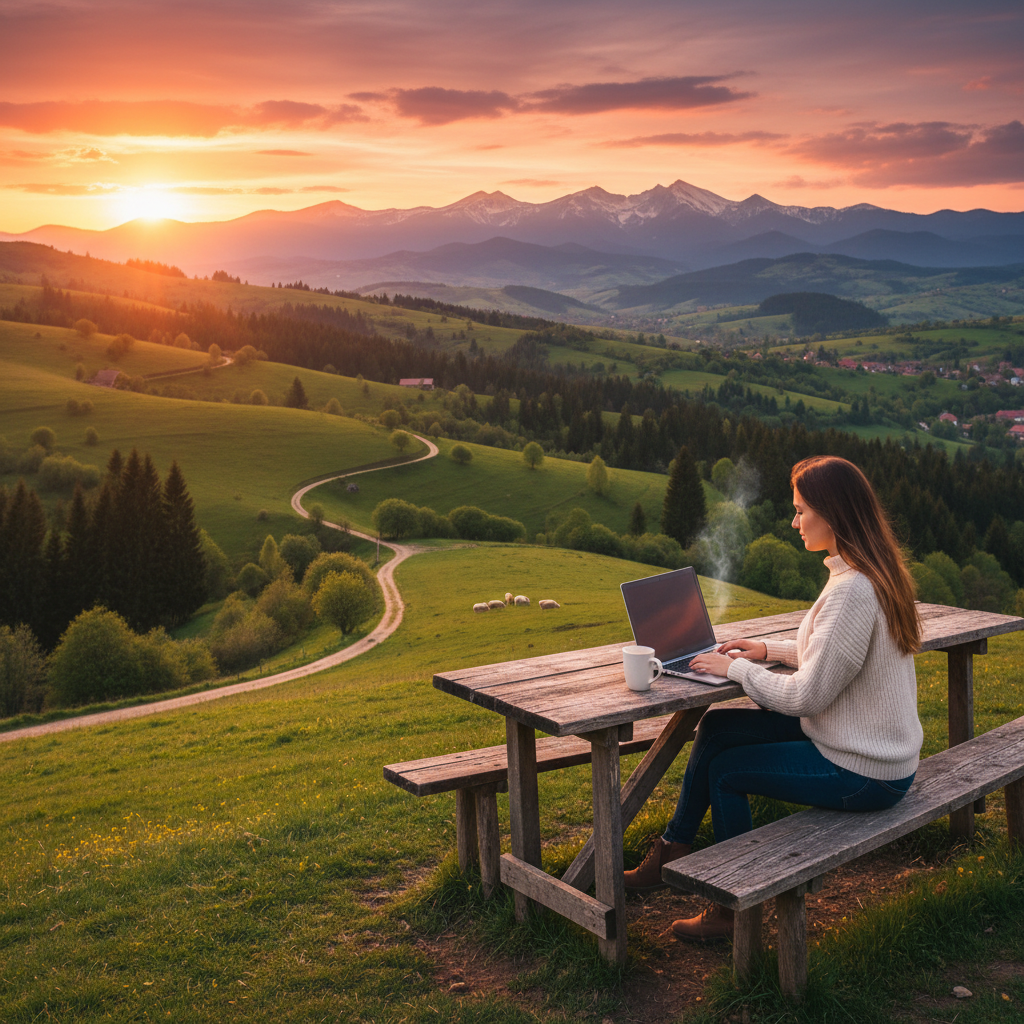 Romania young professional working computer horizontal