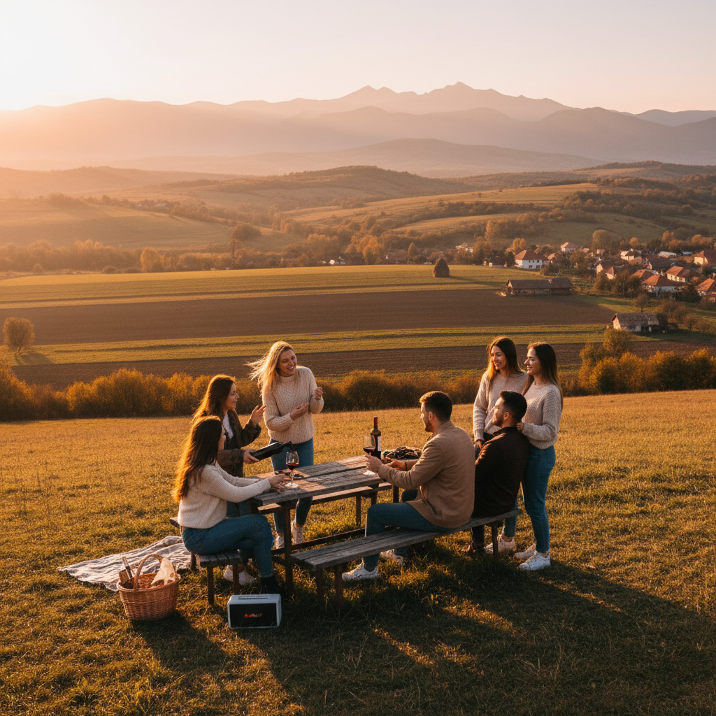 Romania diverse group friends joining horizontal