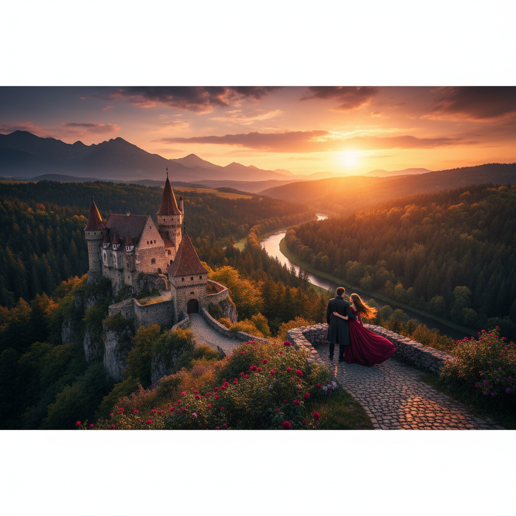 Romania romantic sunset cityscape horizontal