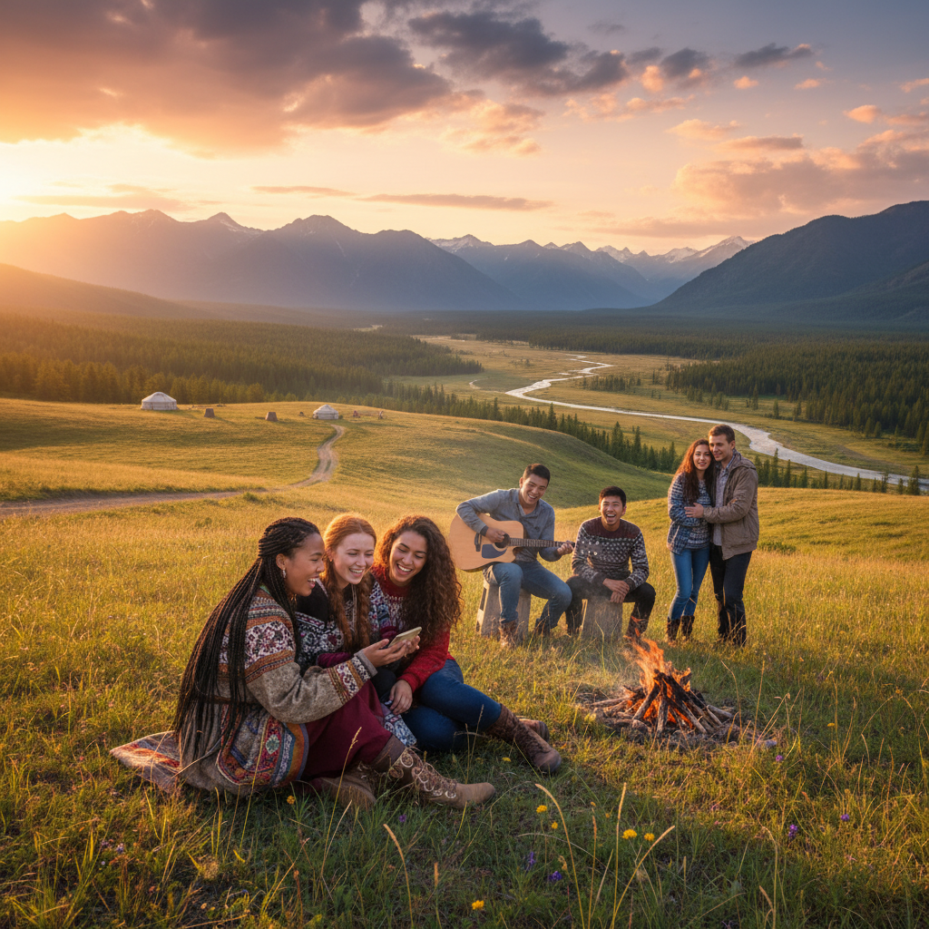 diverse group of young people connecting in Russia