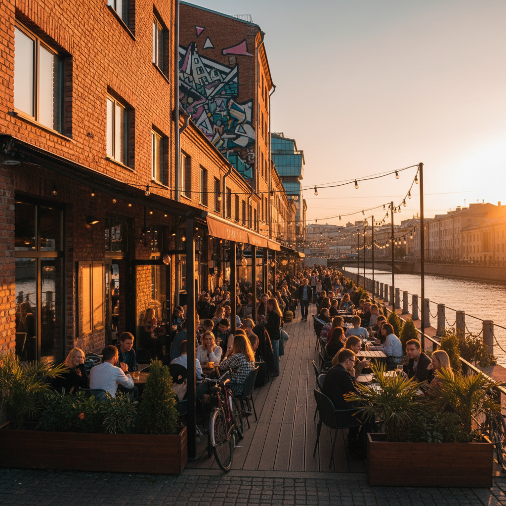 friends meeting at a popular bar in Moscow