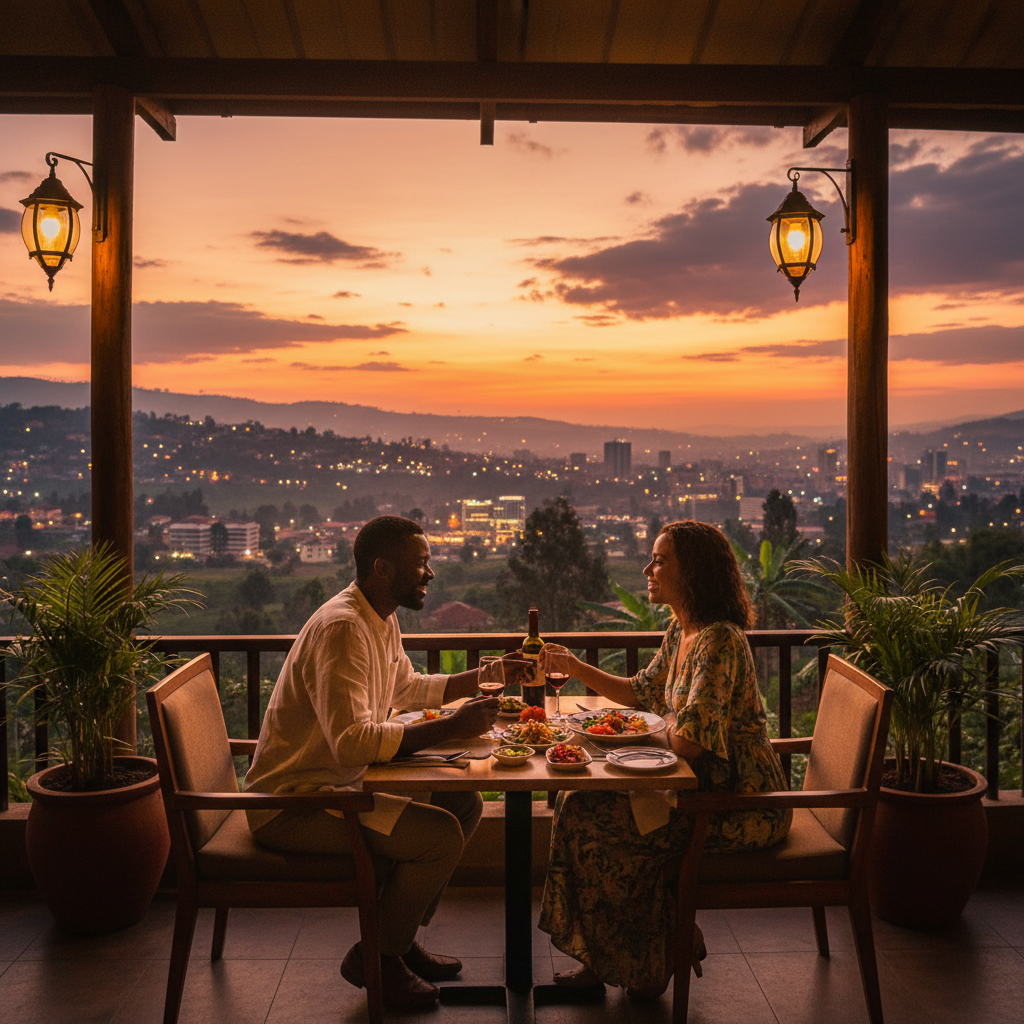 couple on a date in a Kigali restaurant, evening