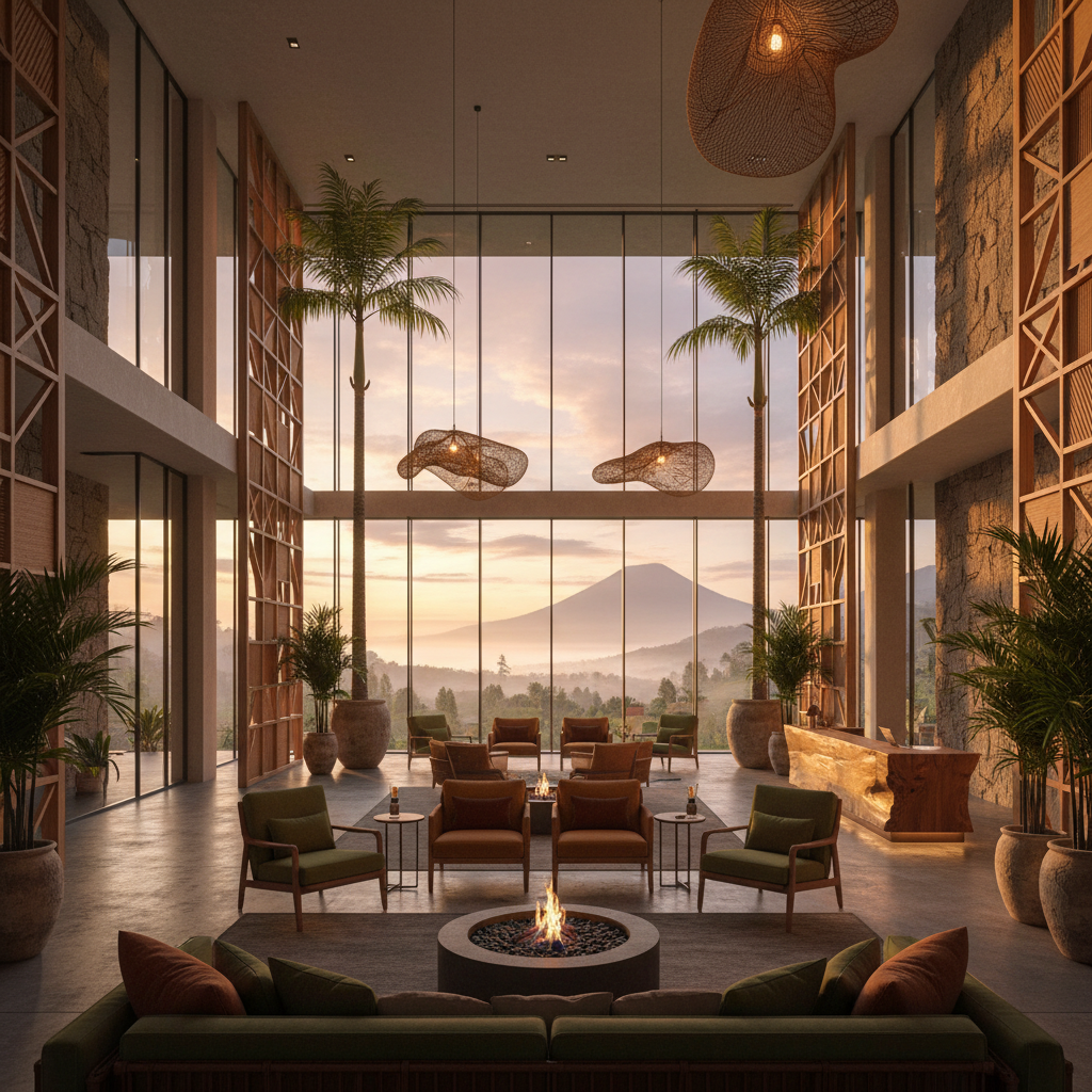stylish hotel lobby in Rwanda, modern design