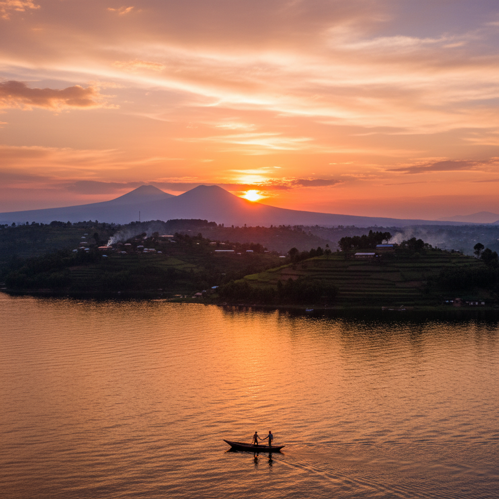 romantic sunset view over Lake Kivu, Rwanda