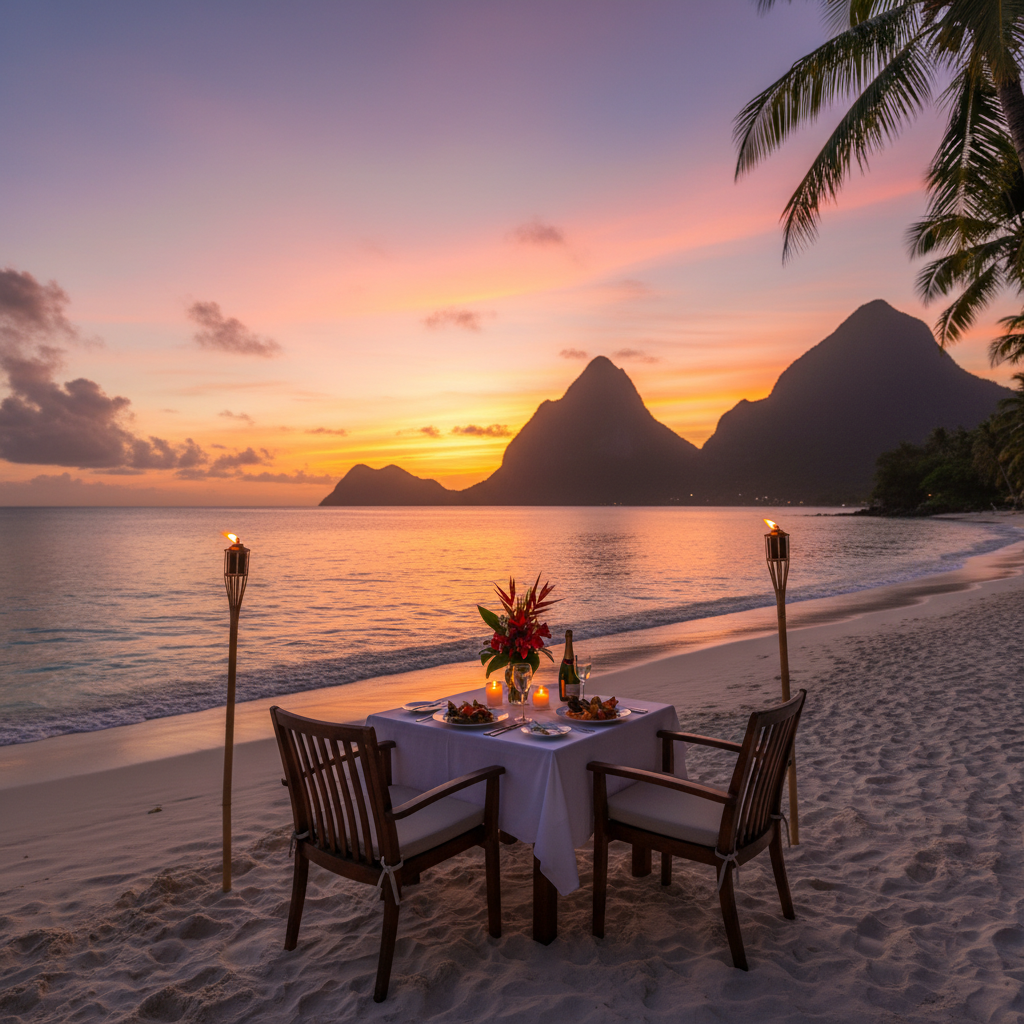 Saint Lucia romantic sunset dinner