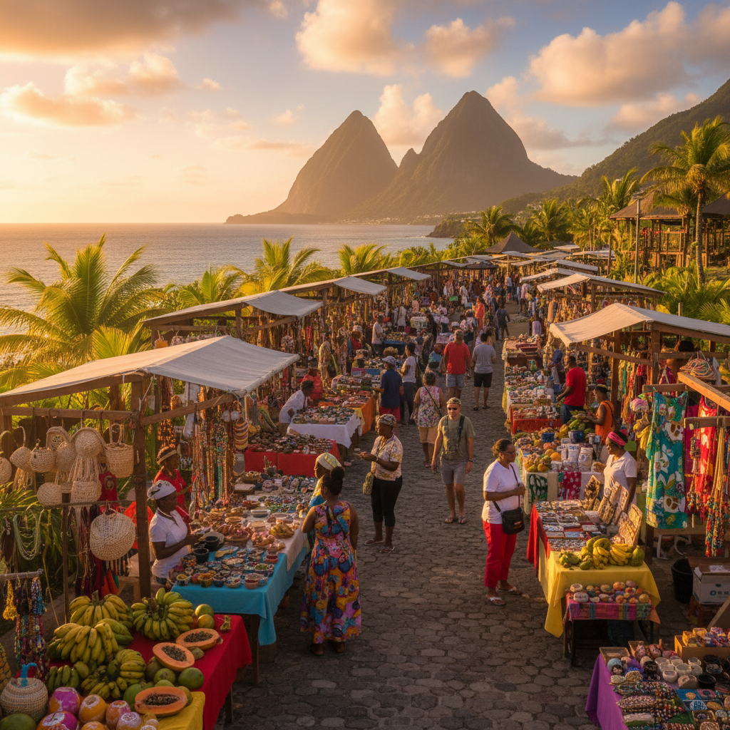 Saint Lucia local craft market shopping