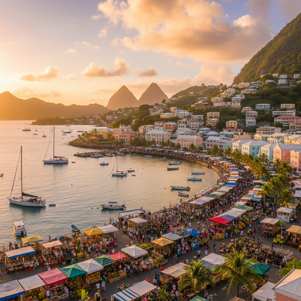 Castries Saint Lucia colorful harbor waterfront market Caribbean city