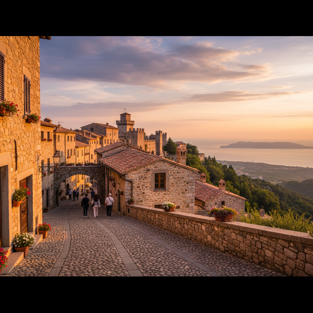 charming streets and architecture of San Marino city, horizontal