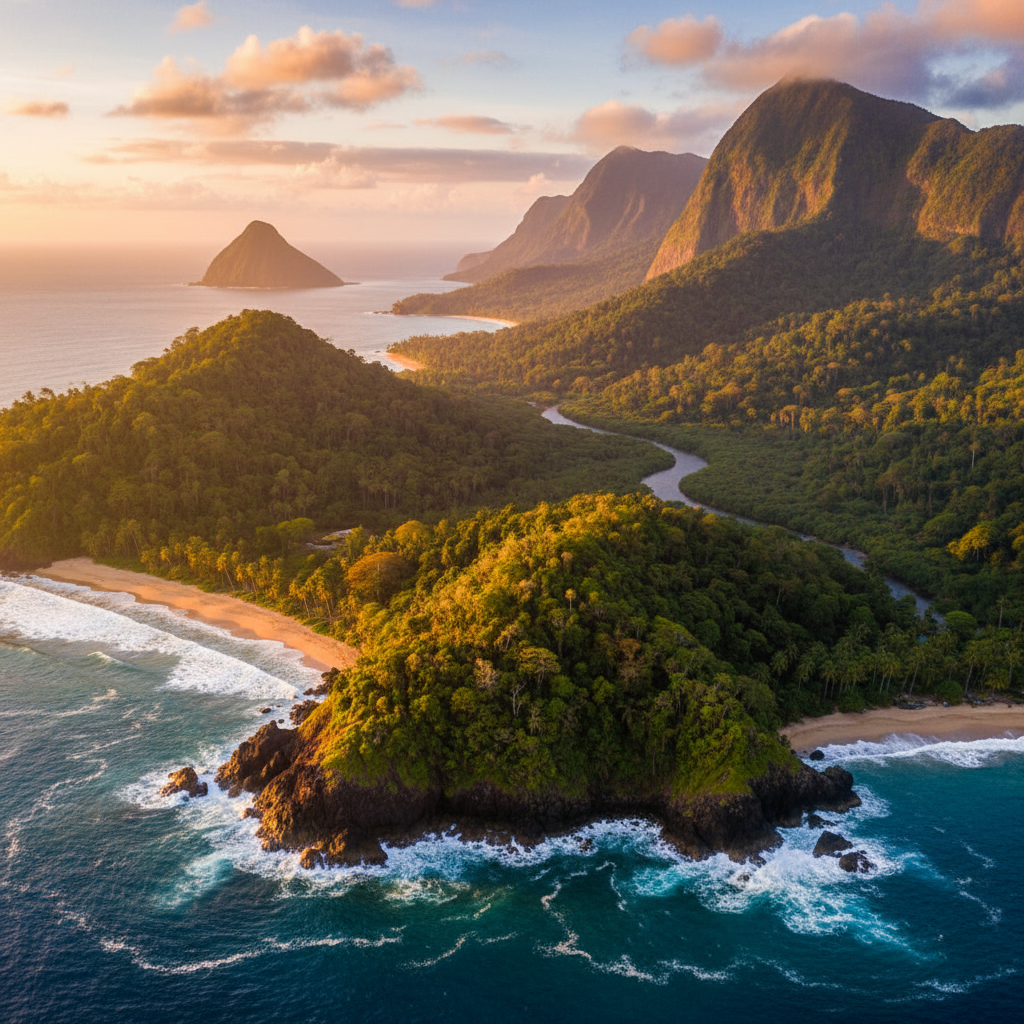 overview Sao Tome and Principe landscape, wide angle, horizontal