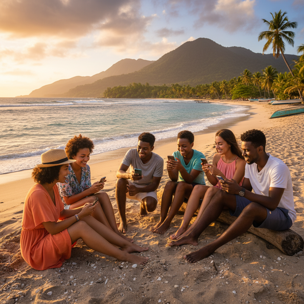 trends Sao Tome and Principe young adults using smartphones, group, horizontal