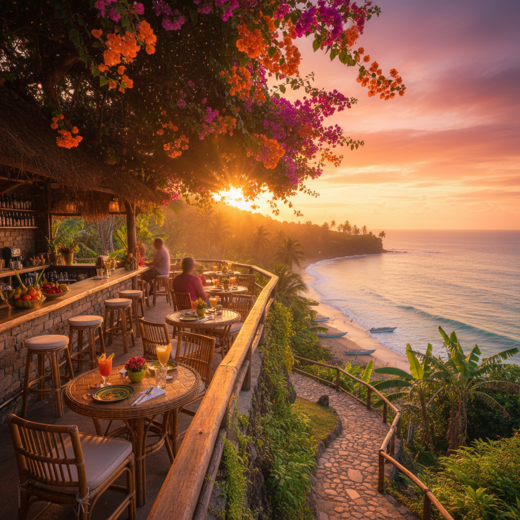 date venues Sao Tome and Principe cafe terrace, vibrant, horizontal