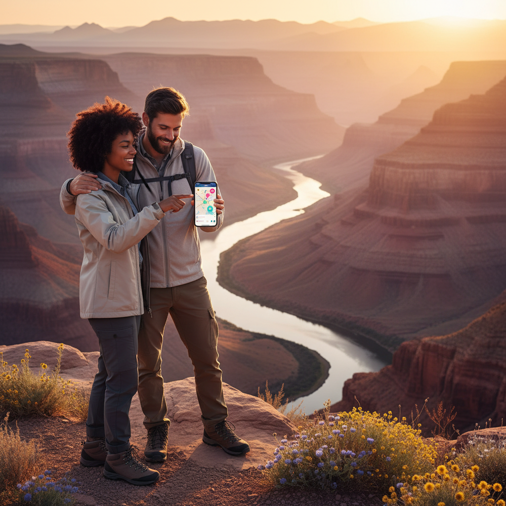 Couple interacting on mobile app diverse individuals