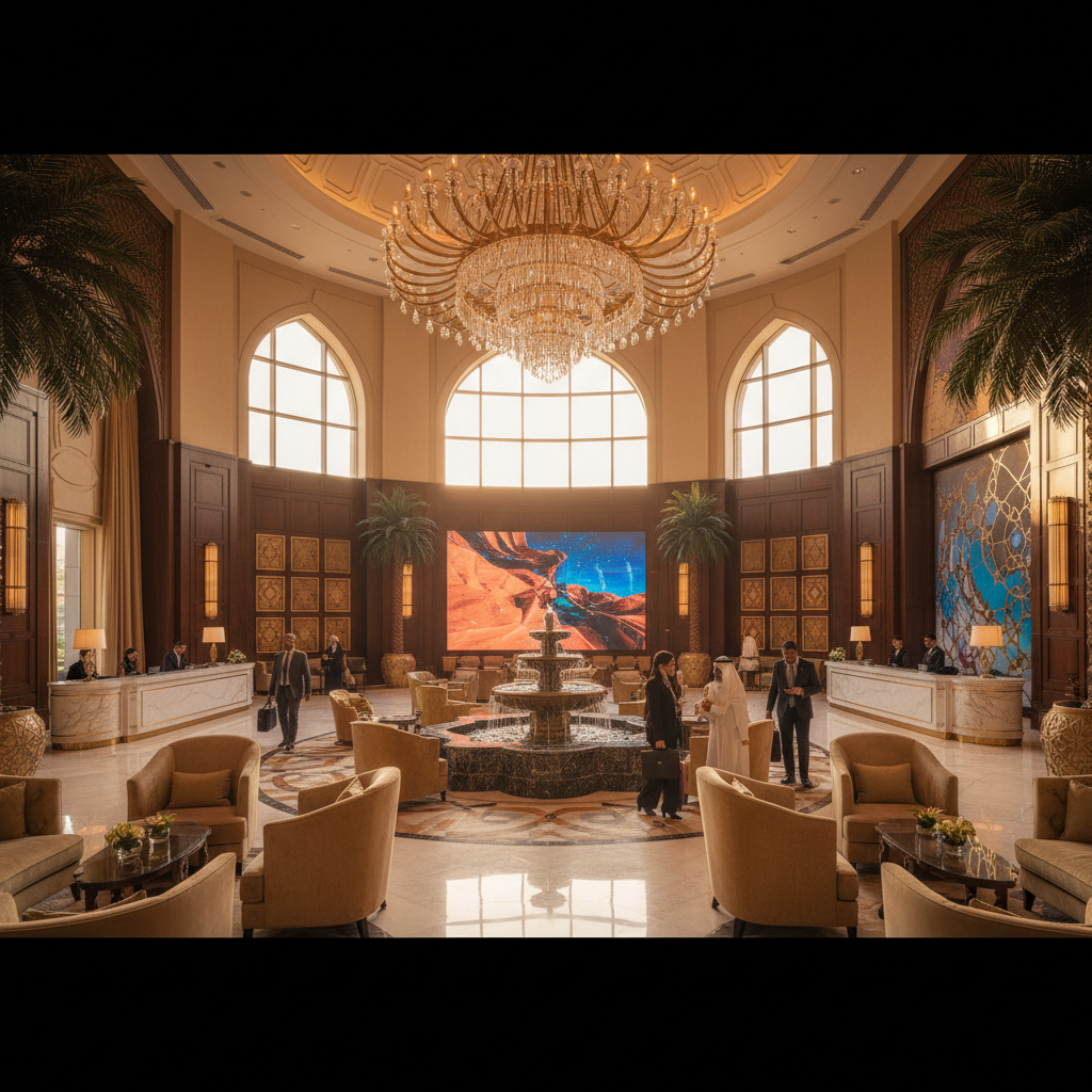 Luxury hotel lobby Saudi Arabia business travel