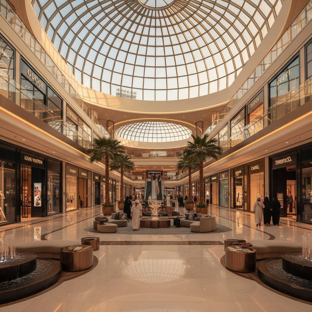 Modern shopping mall interior luxury brands Saudi Arabia
