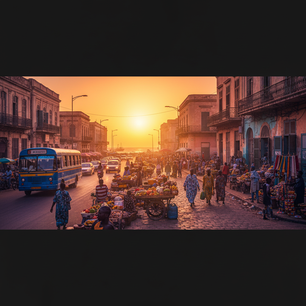 Vibrant street scene in Dakar, Senegal, horizontal