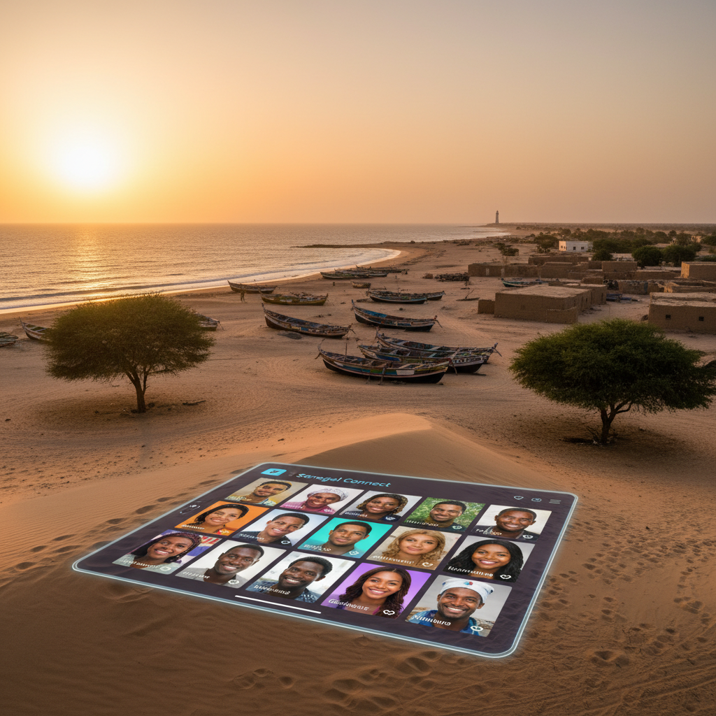 Couple interacting on a dating app in Senegal, horizontal