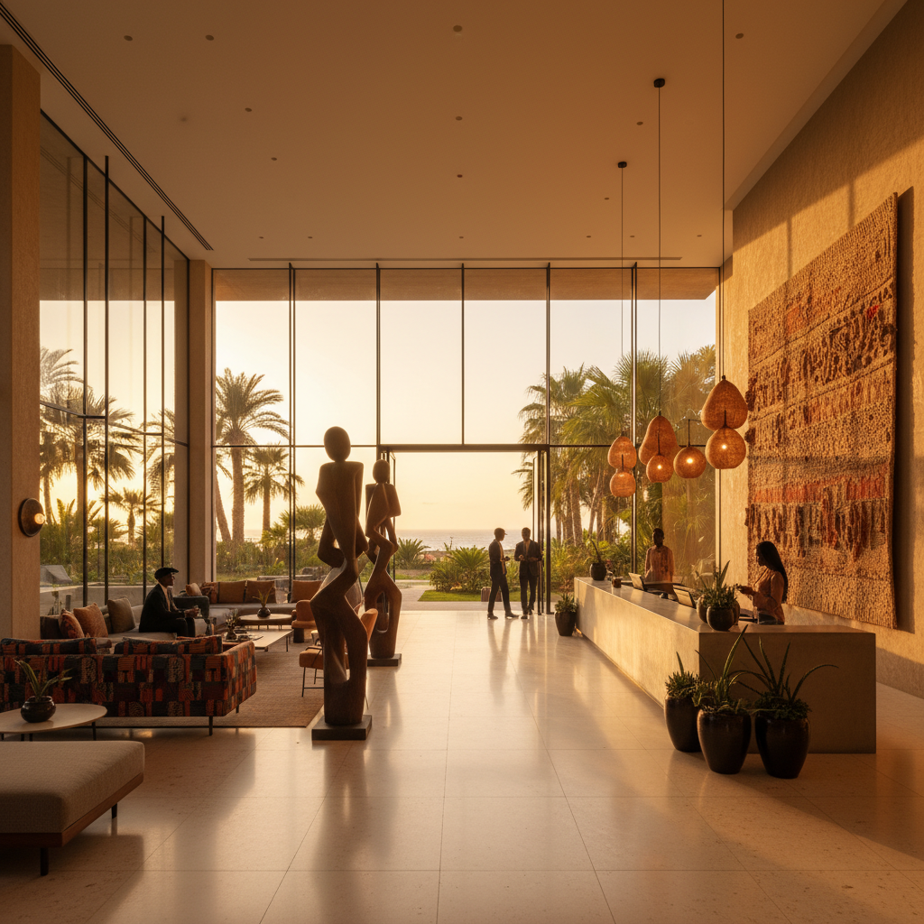 Modern hotel lobby in Senegal, horizontal
